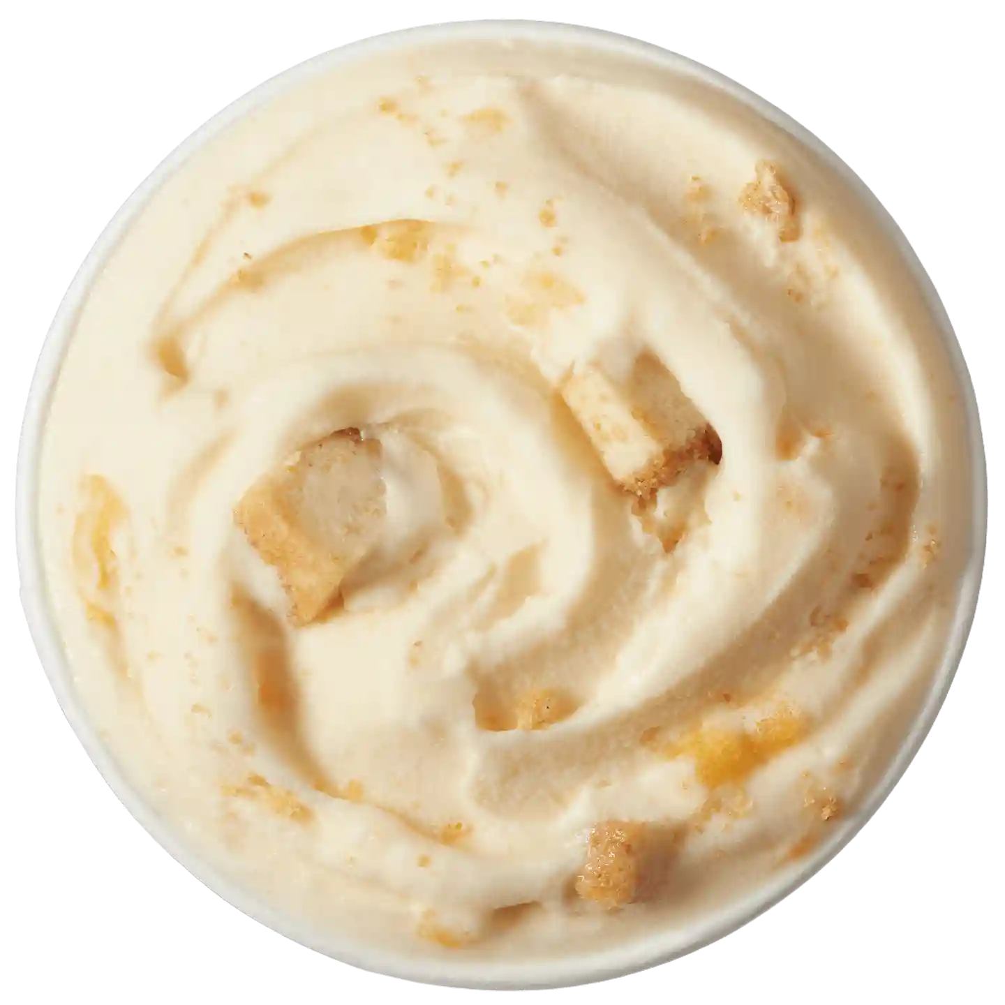 Mango Pay de Queso Blizzard de DQ con cuchara roja.